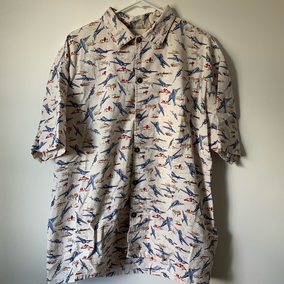 Vintage Max Boxxer Short Sleeve Cream Casual Button Up With Airplane Pattern - Picture 1 of 10